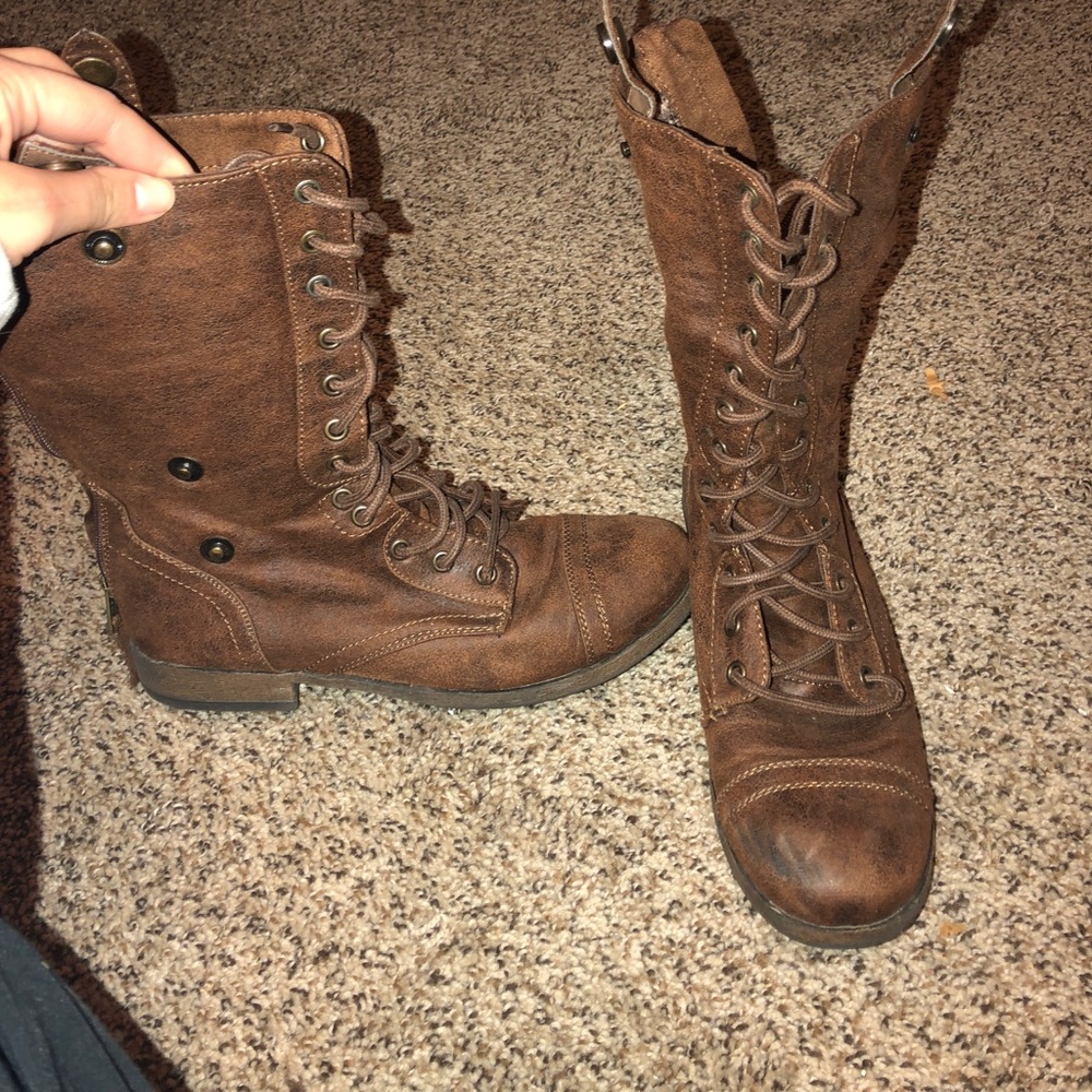 Brown combat boots